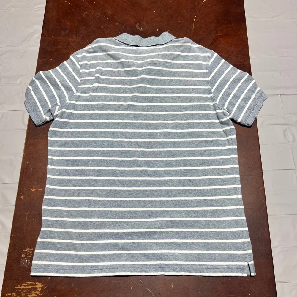 Banana Republic Mens XL Blue White Striped Cotton Pique Polo Elephant Logo Shirt